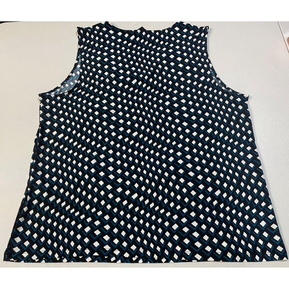 INC Geometric Print Zip Front Sleeveless Blouse Top XXL turquoise black white - Picture 2 of 10